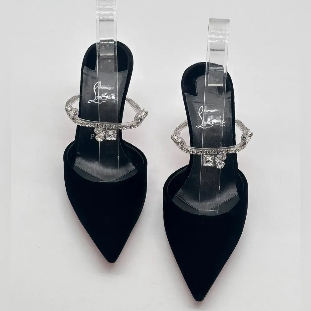 Christian Louboutin Planet Queen 70 Velvet Crystal Embellished Mules 70mm EU 39 - Picture 13 of 14